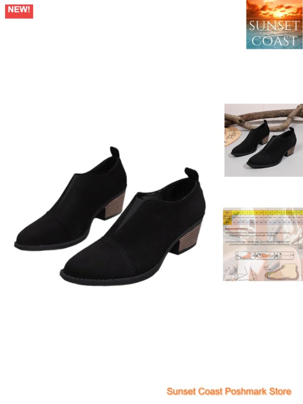 Women's Chunky Low Heel Ankle Booties V Cut Slip On Pointed Toe Dress Pumps